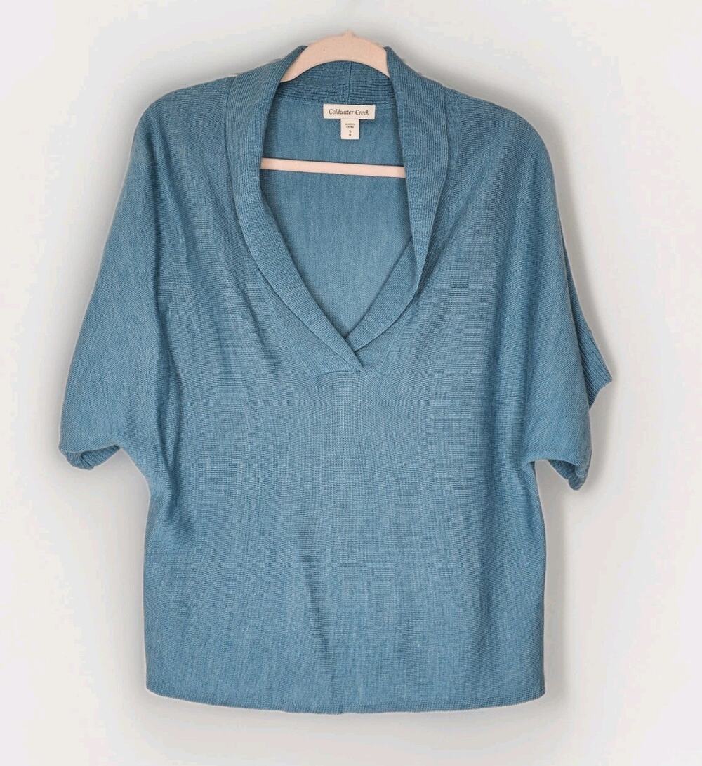 Coldwater Creek Women’s Turquoise Knit Bat Wing Blouse/Sweater, V-Neck - Sz S 8